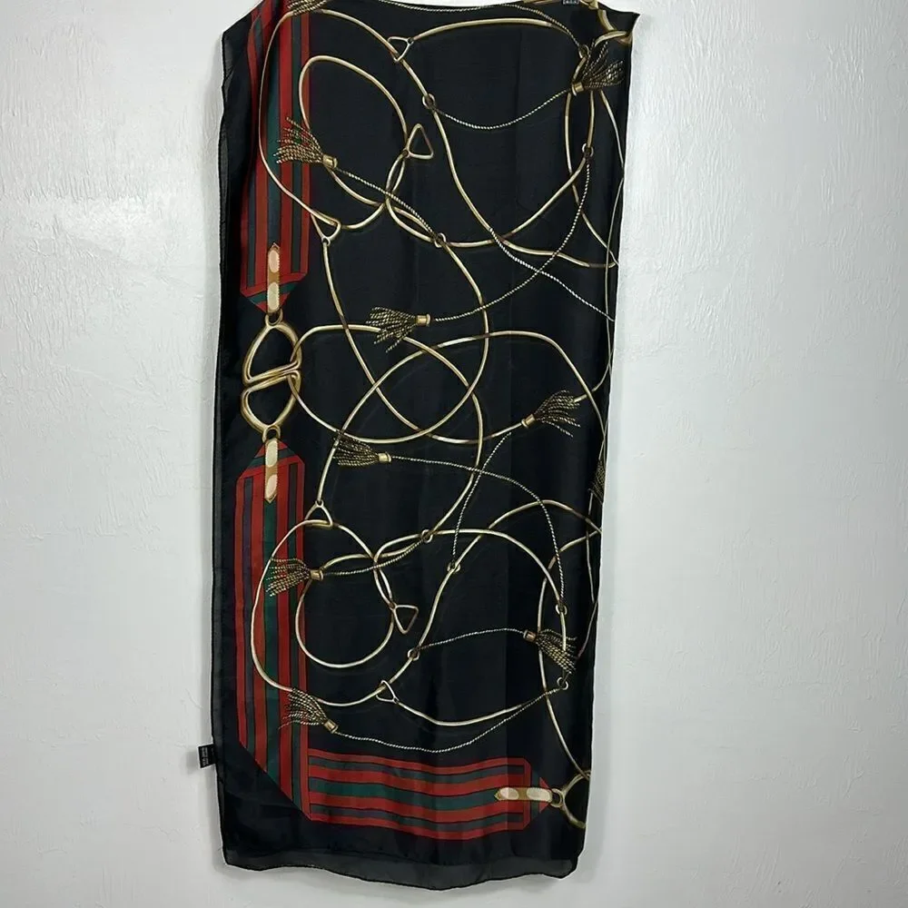 Elegant Tassel & Buckle Print Lightweight Rectangle Scarf